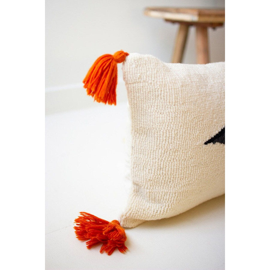 Halloween Bat Hand Hooked Pillow