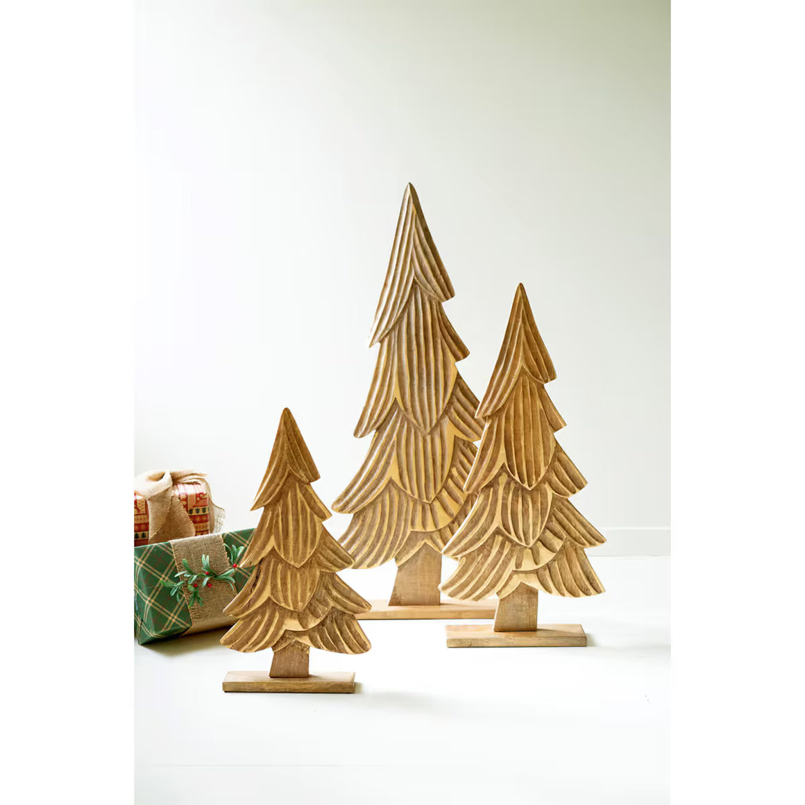Carved Wood Christmas Tree w/Gold Detail