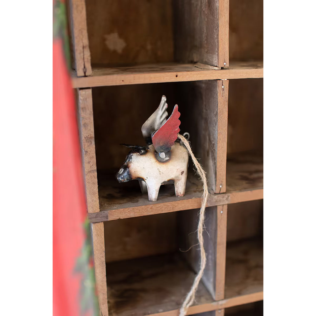 Recycled Iron Flying Pig Christmas Ornament