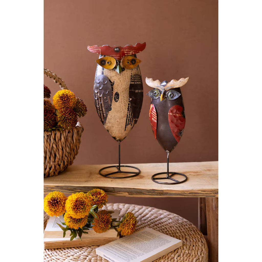 S/2 Recycled Iron Owls on Stand