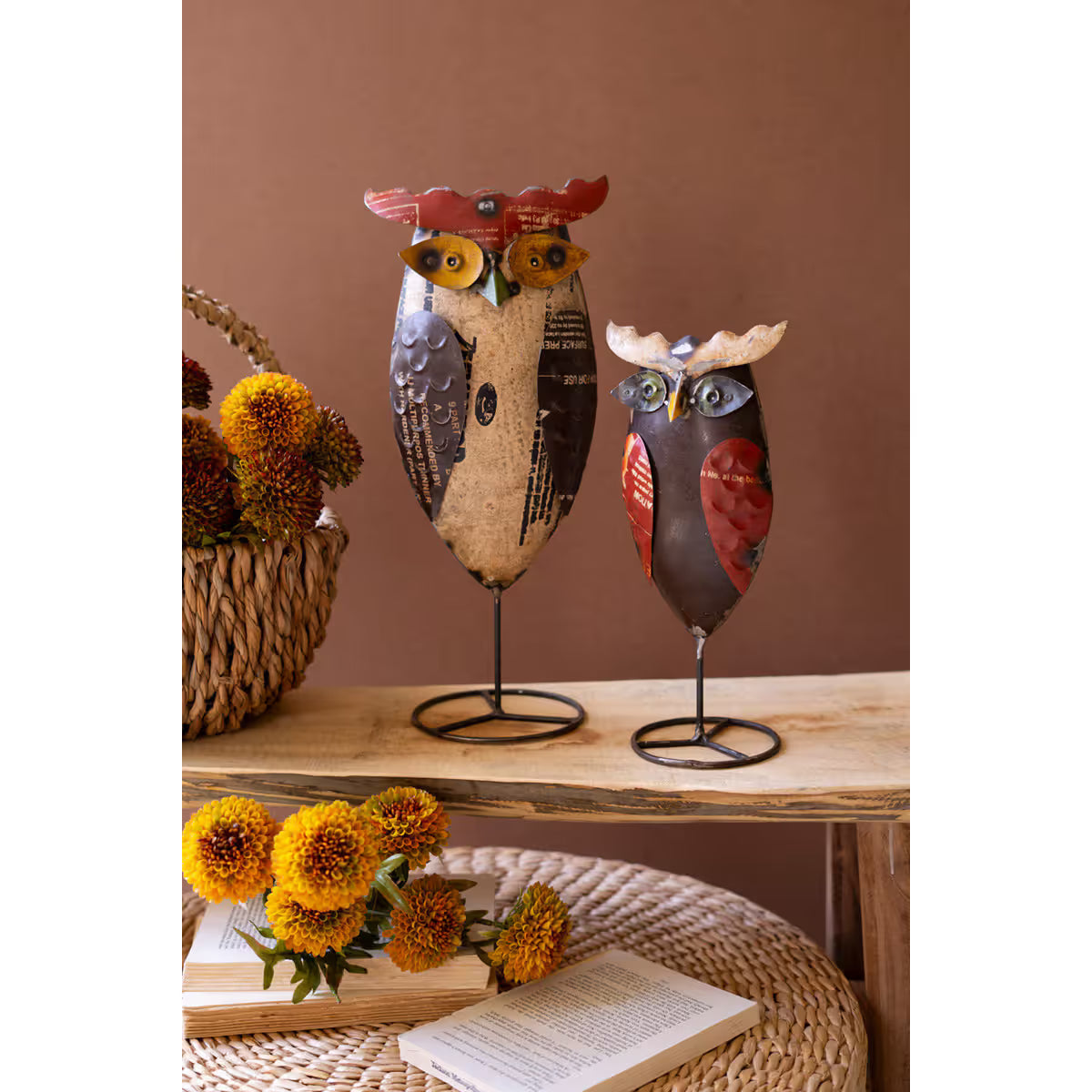 S/2 Recycled Iron Owls on Stand