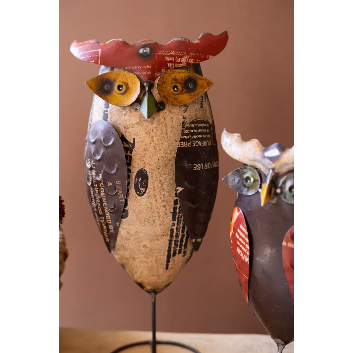 S/2 Recycled Iron Owls on Stand