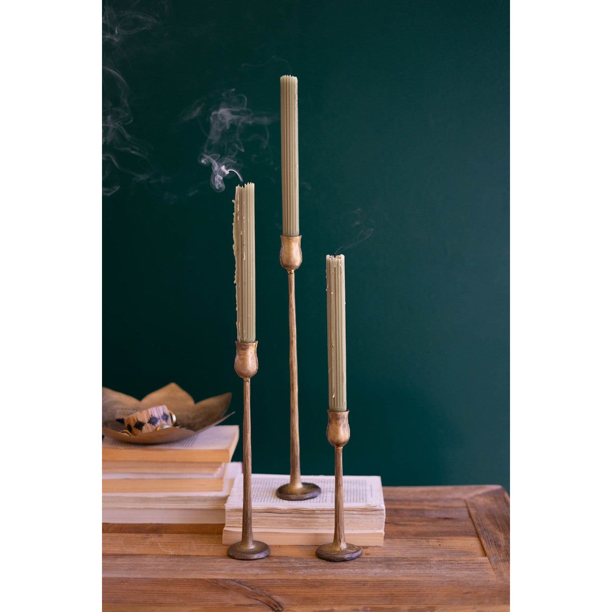 Antique Brass Finish Metal Taper Candle Holders