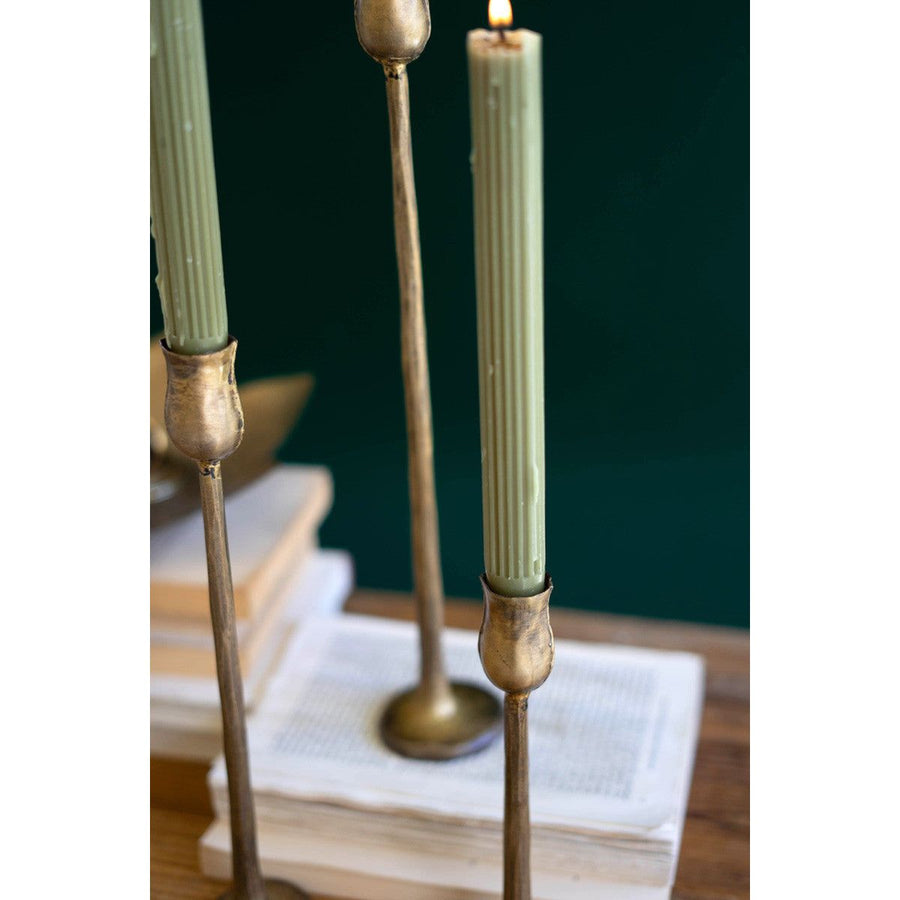 Antique Brass Finish Metal Taper Candle Holders