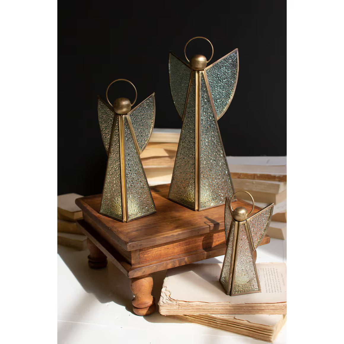 S/3 Antique Brass & Glass Christmas Angels