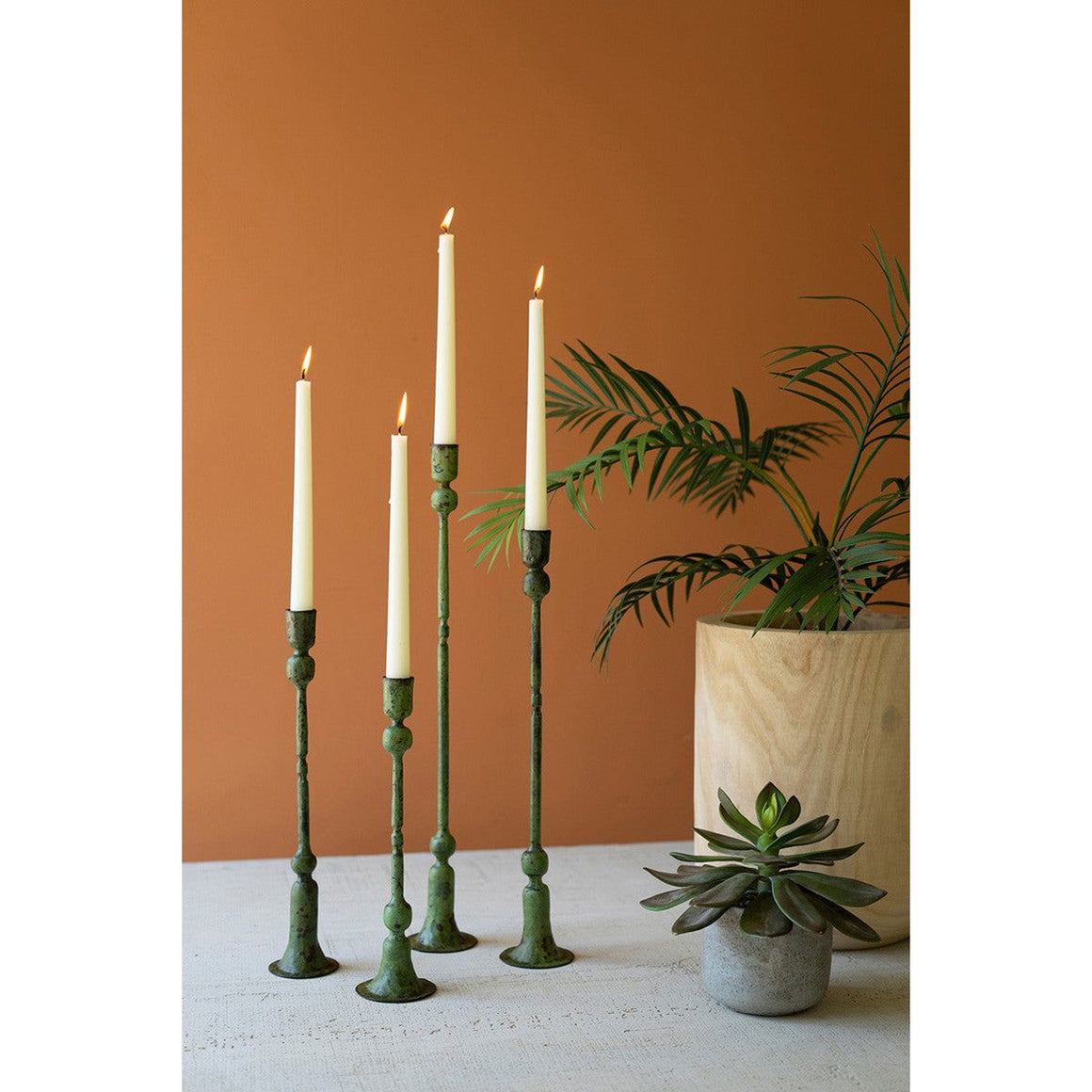 S/4 Green Forged Iron Candle Holder