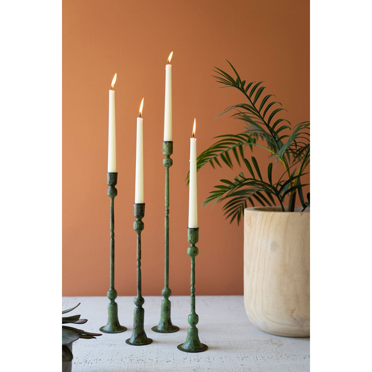 S/4 Green Forged Iron Candle Holder