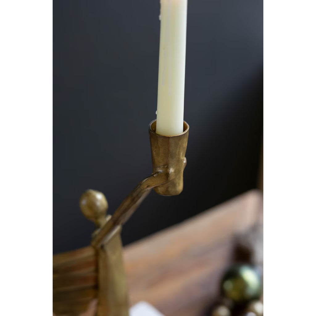 Antique Gold Metal Christmas Angel Taper Candle Holder
