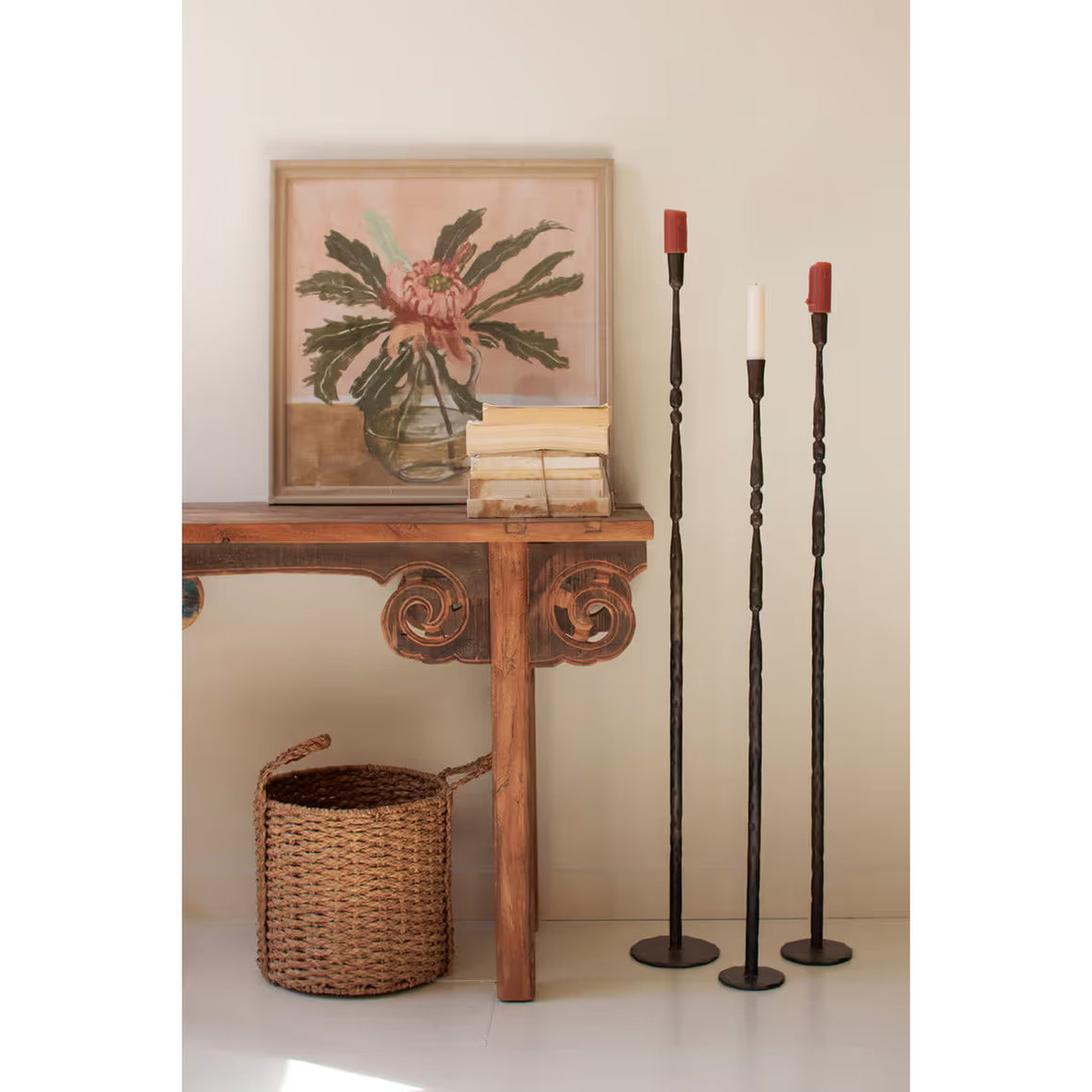 S/3 Tall Forged Iron Taper Candle Holders