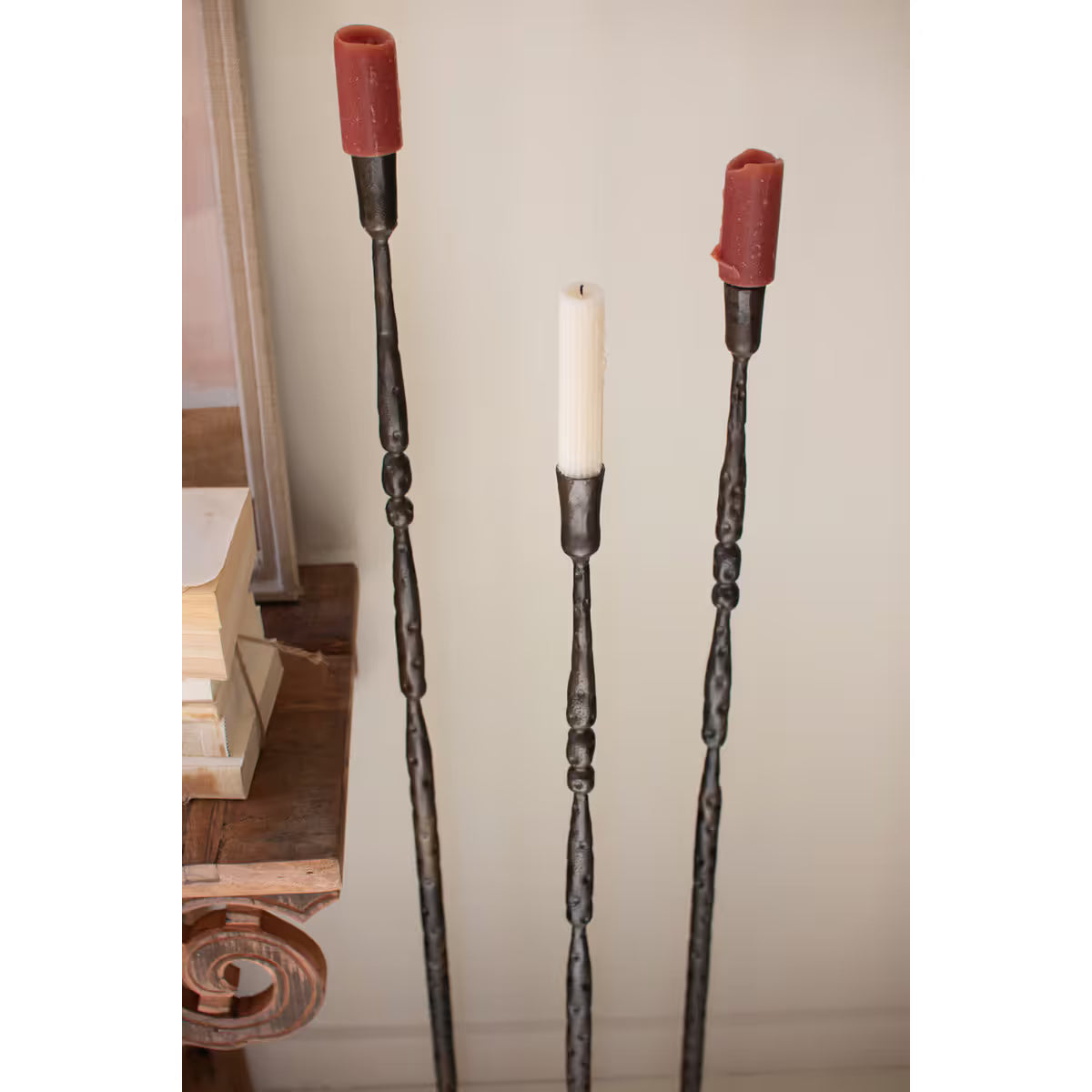S/3 Tall Forged Iron Taper Candle Holders
