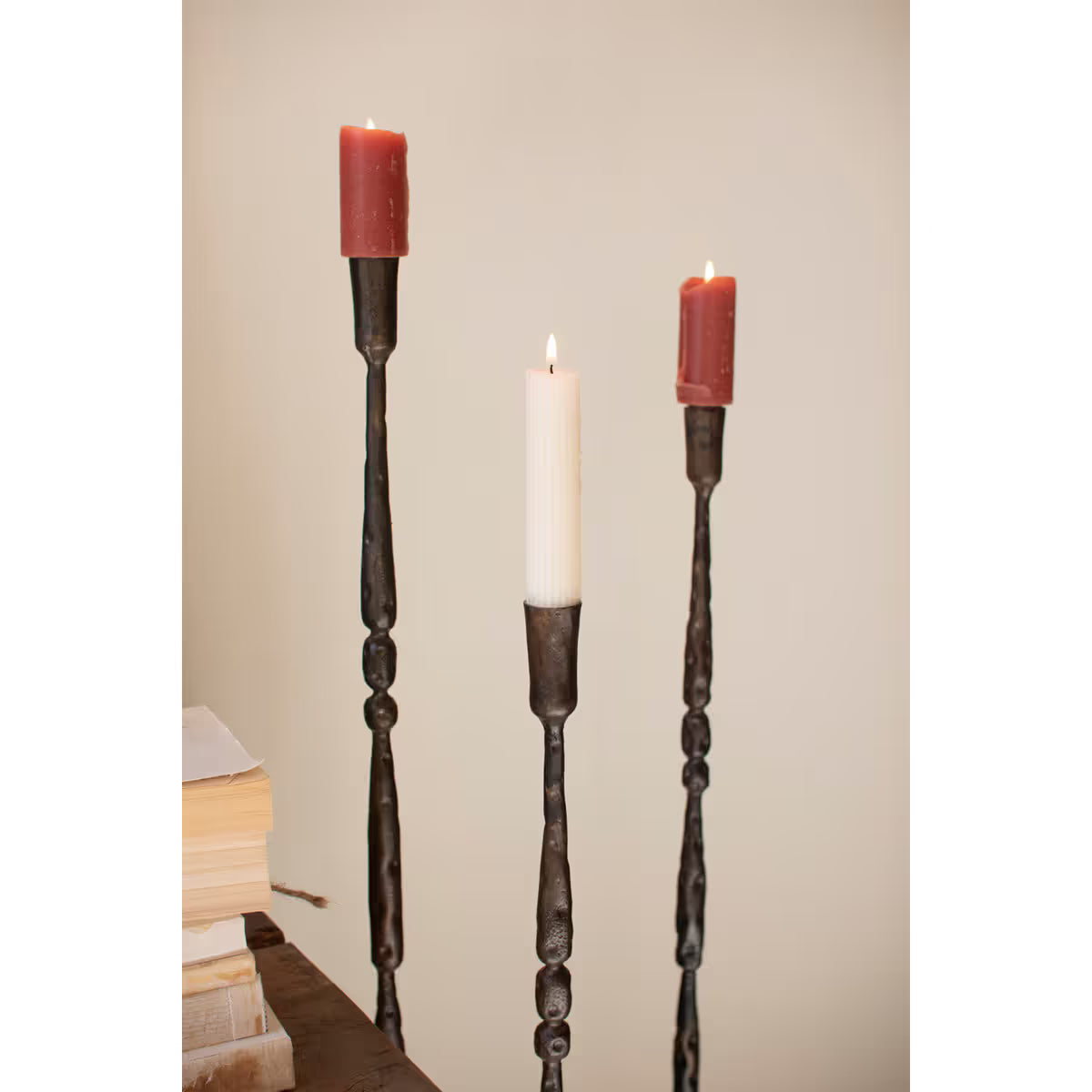 S/3 Tall Forged Iron Taper Candle Holders