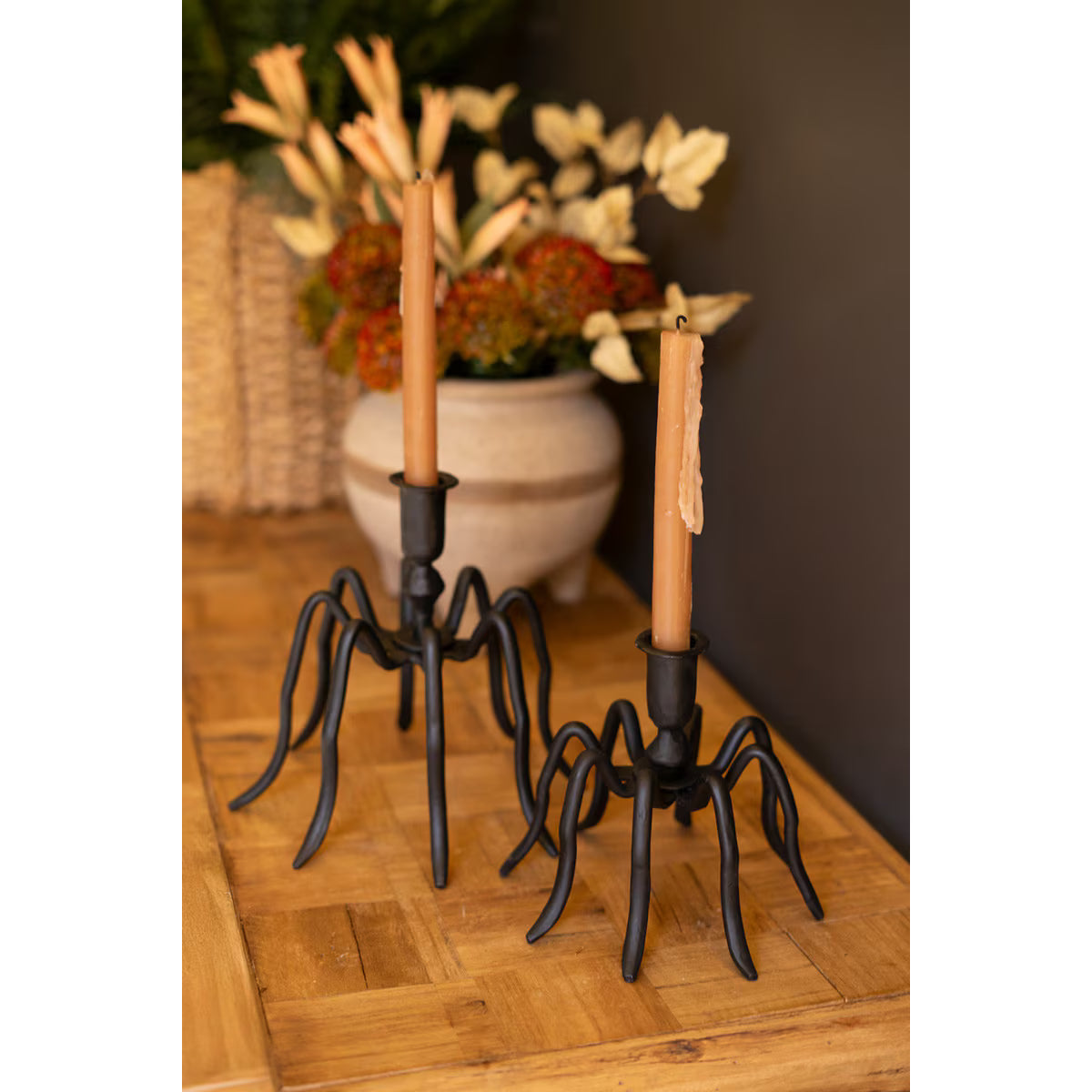 S/2 Cast Iron Spider Taper Candleholders