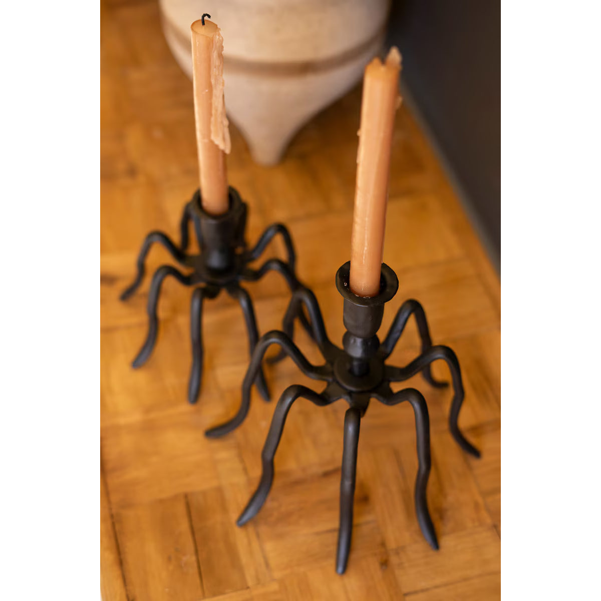 S/2 Cast Iron Spider Taper Candleholders