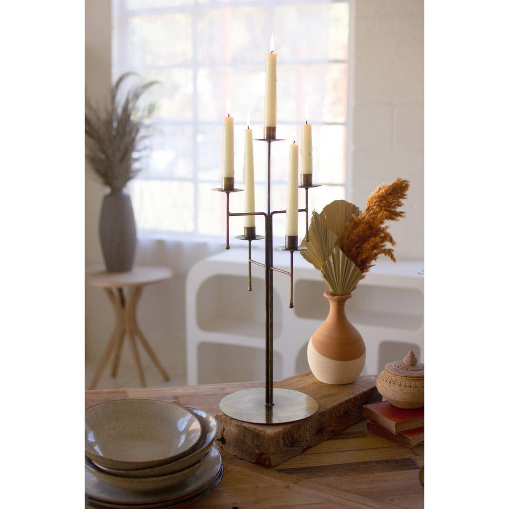 Antique Brass Tabletop Candelabra w/5 Taper Candle Holders