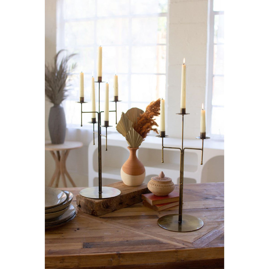 Antique Brass Tabletop Candelabra w/5 Taper Candle Holders
