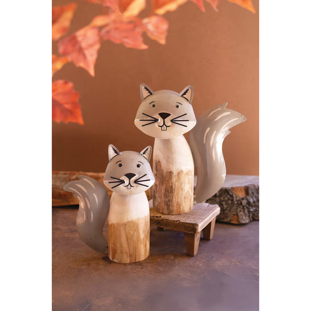 S/2 Recycled Wood & Iron Squirrels