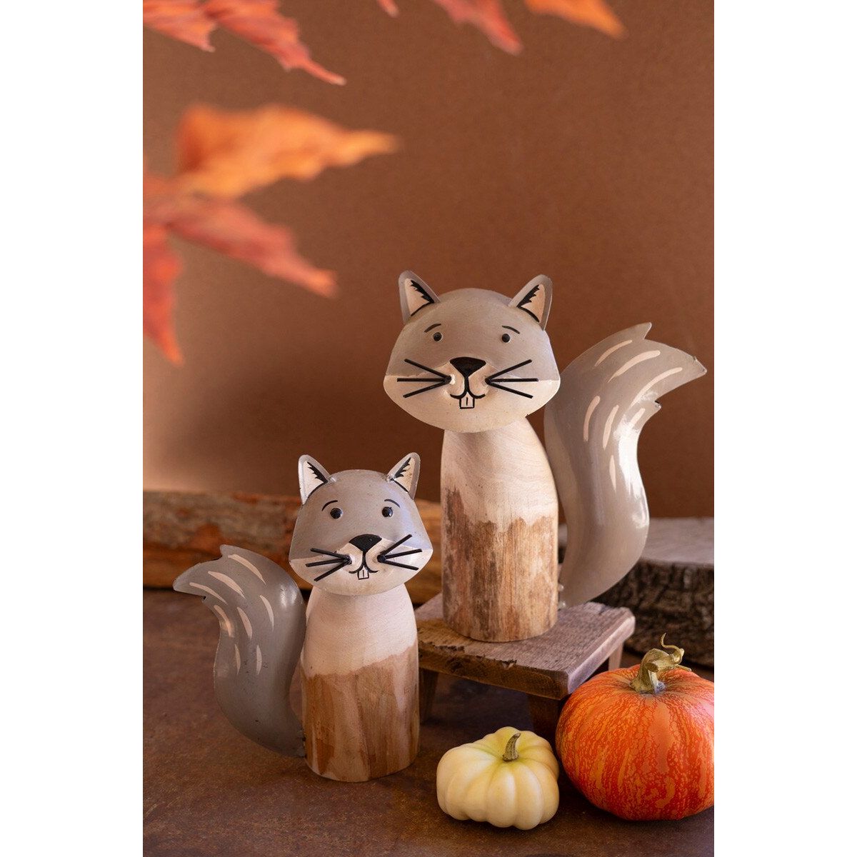 S/2 Recycled Wood & Iron Squirrels