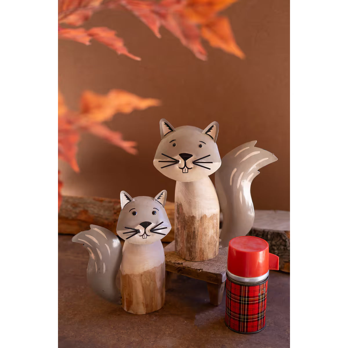 S/2 Recycled Wood & Iron Squirrels
