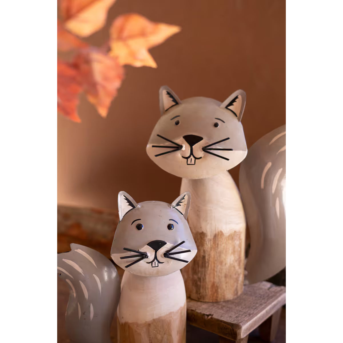 S/2 Recycled Wood & Iron Squirrels