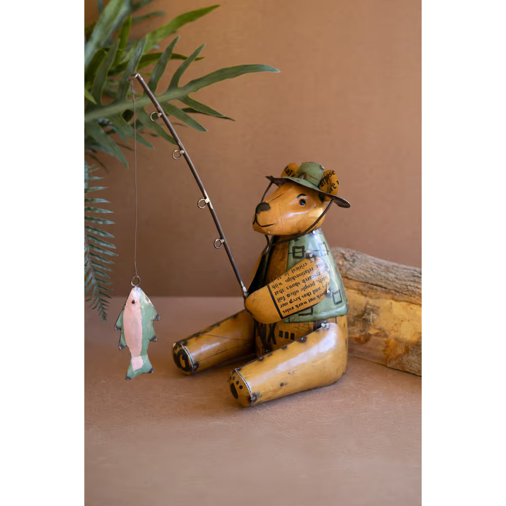 Recycled Iron Brown Bear Fishing