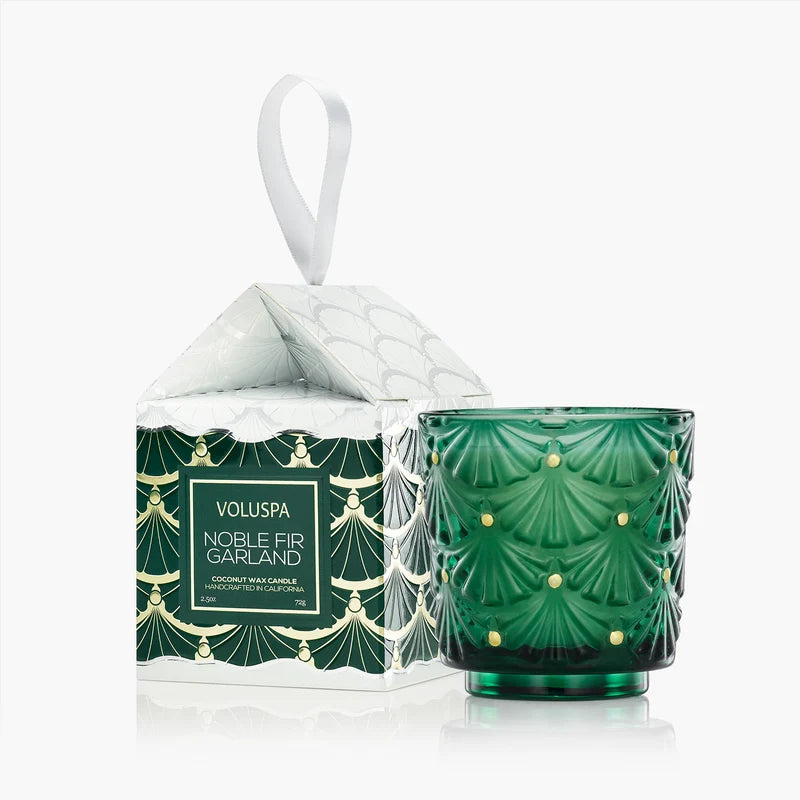 Voluspa Boxed Pedestal Ornament Candle | Noble Fir Garland