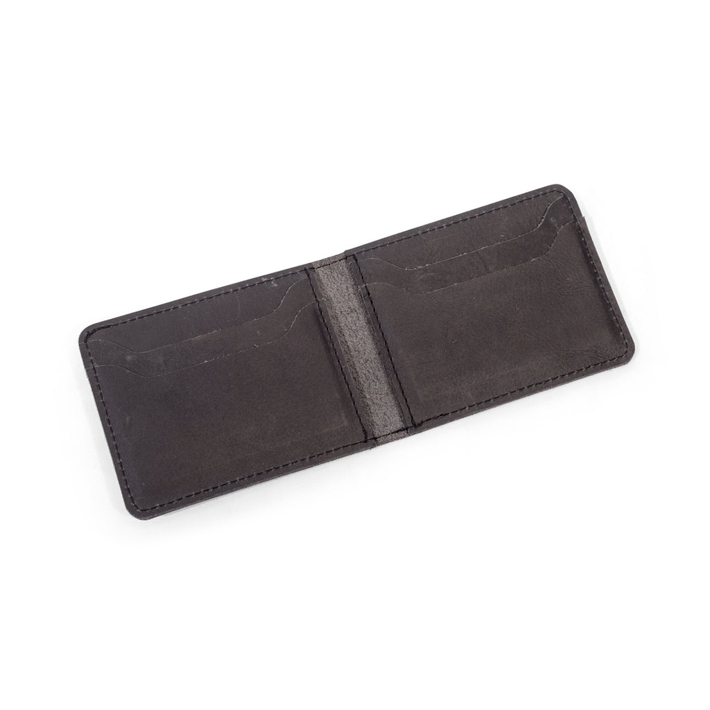 Black Distressed Leather Bi-fold Wallet