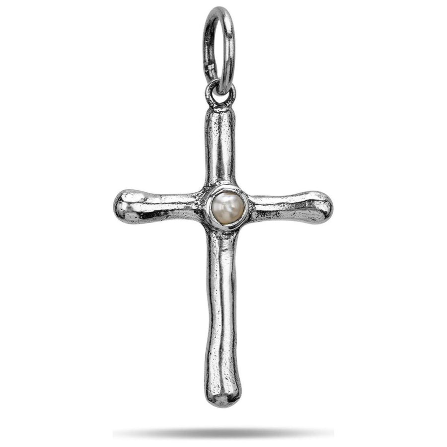 Poetic Cross with Pearl Pendant - Sterling Silver