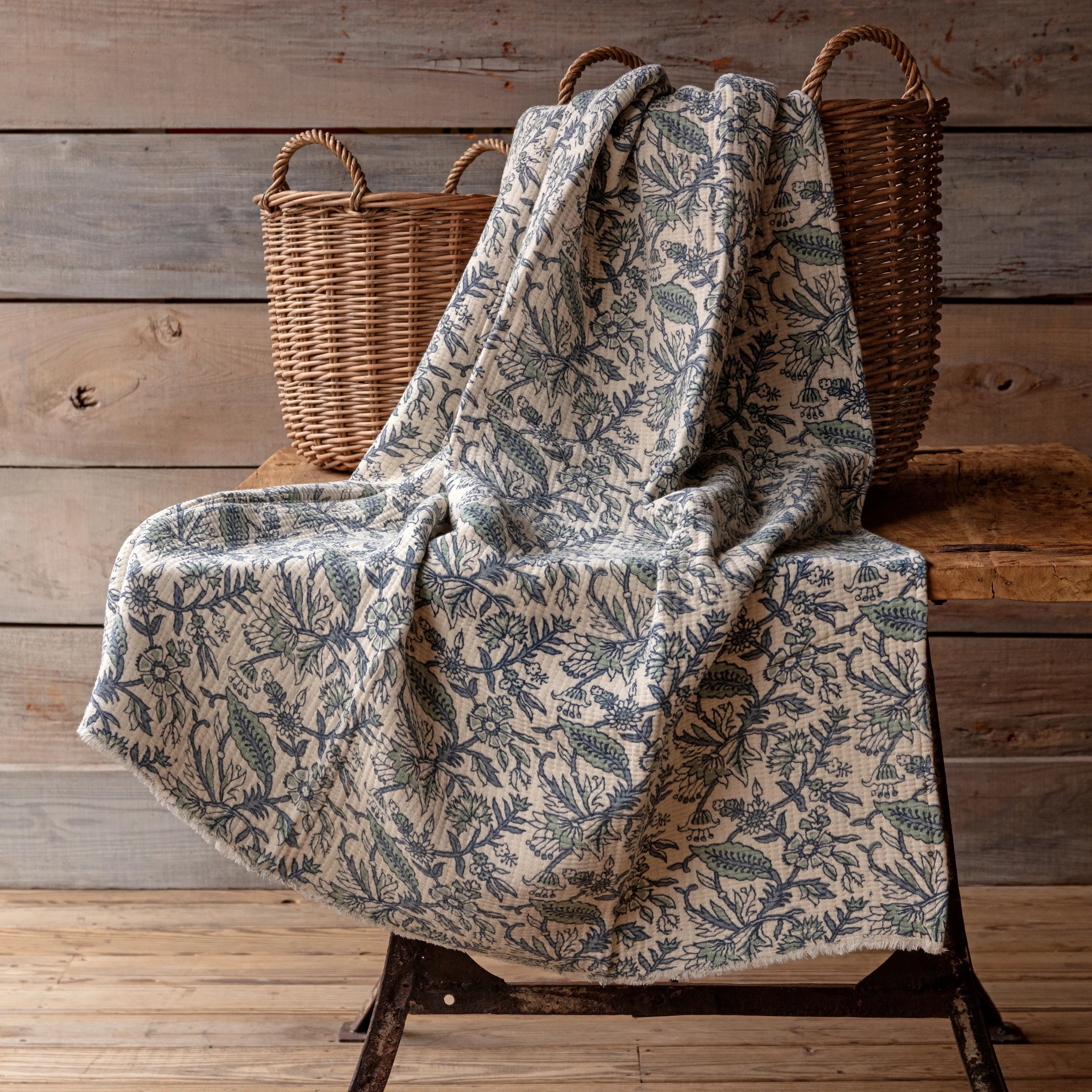 Botanical Print Cotton Throw
