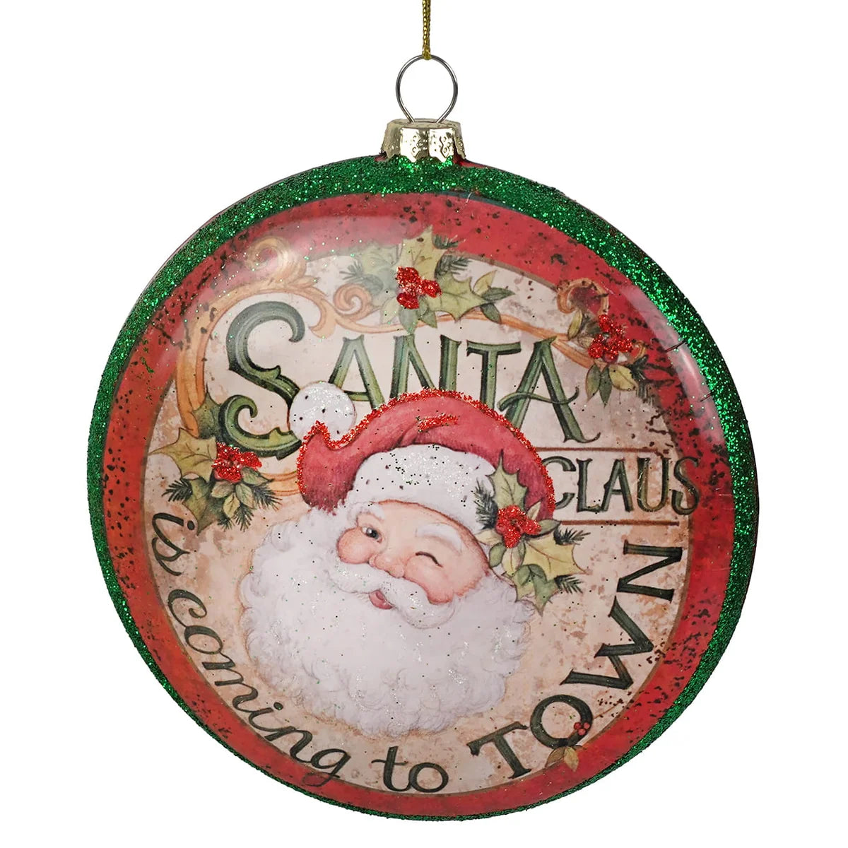 Santa Claus Is Coming to Town Glass Ornament