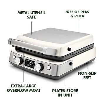 Elite Ceramic Nonstick 4-Square Waffle Maker | Cloud Cream