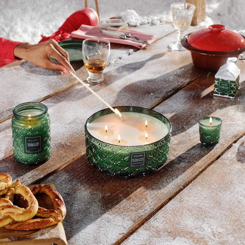 Voluspa Boxed Pedestal Ornament Candle | Noble Fir Garland