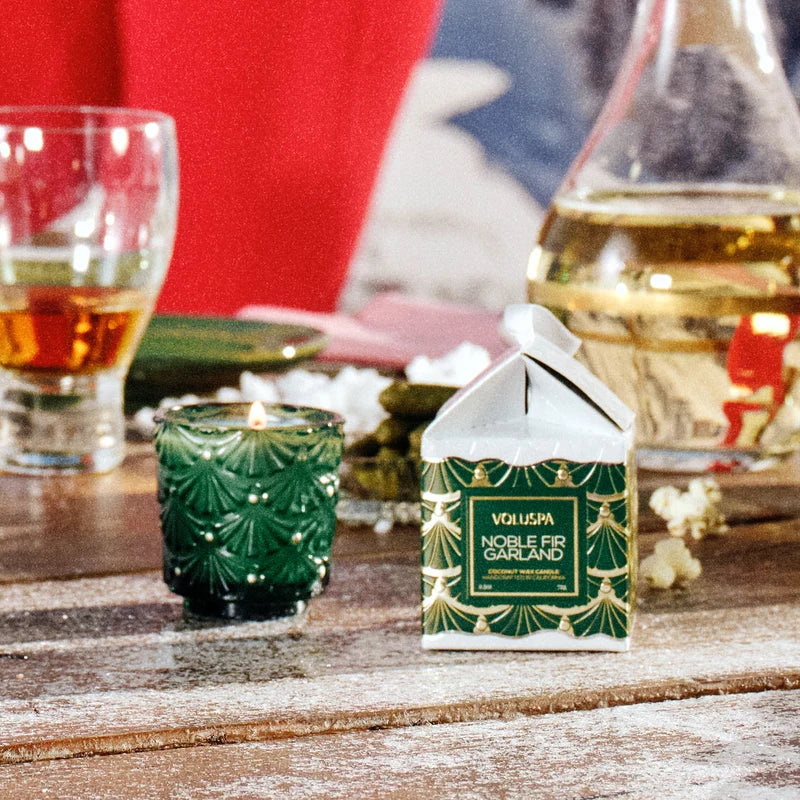 Voluspa Boxed Pedestal Ornament Candle | Noble Fir Garland