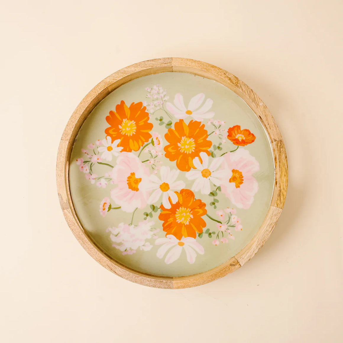 Round Wood Enamel Tray | Large