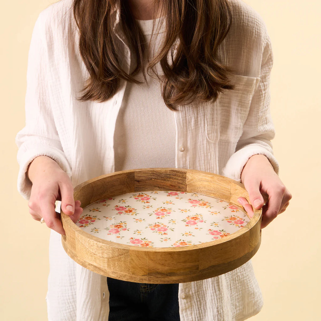 Round Wood Enamel Tray | Large