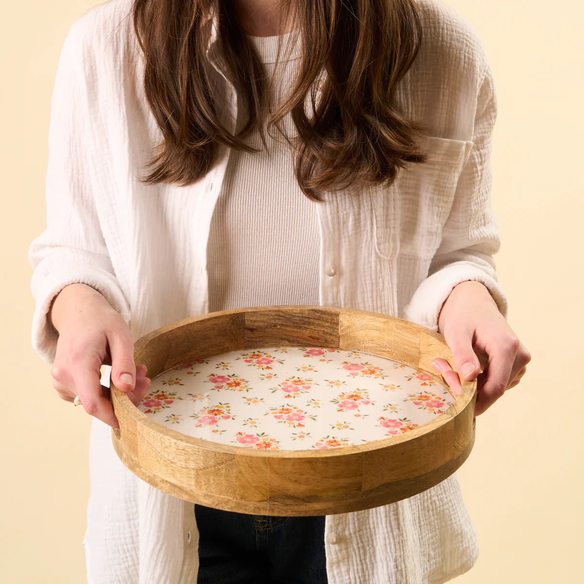 Round Wood Enamel Tray | Large