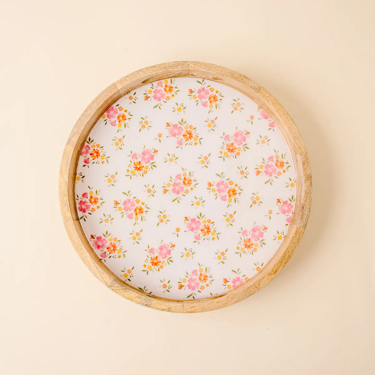 Round Wood Enamel Tray | Large