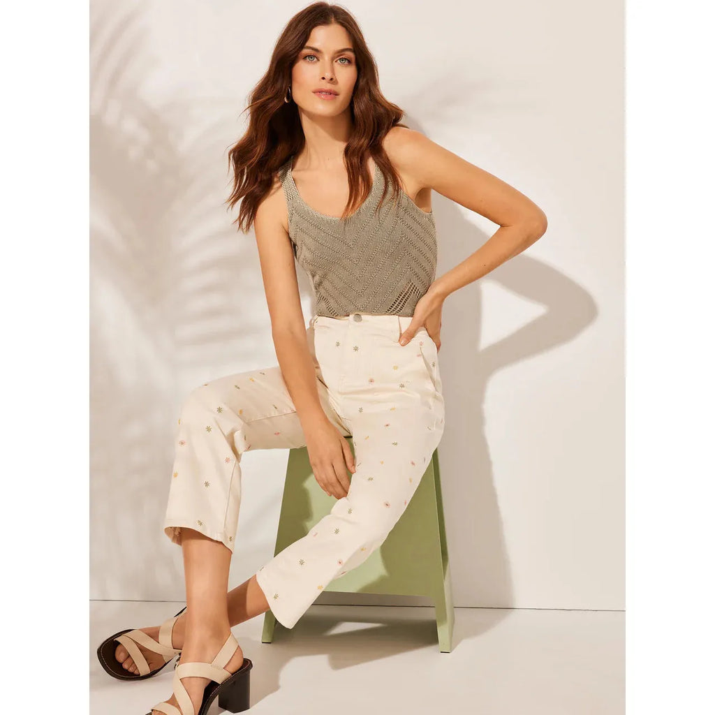 Chevron Pointelle Knit Camisole | Celadon