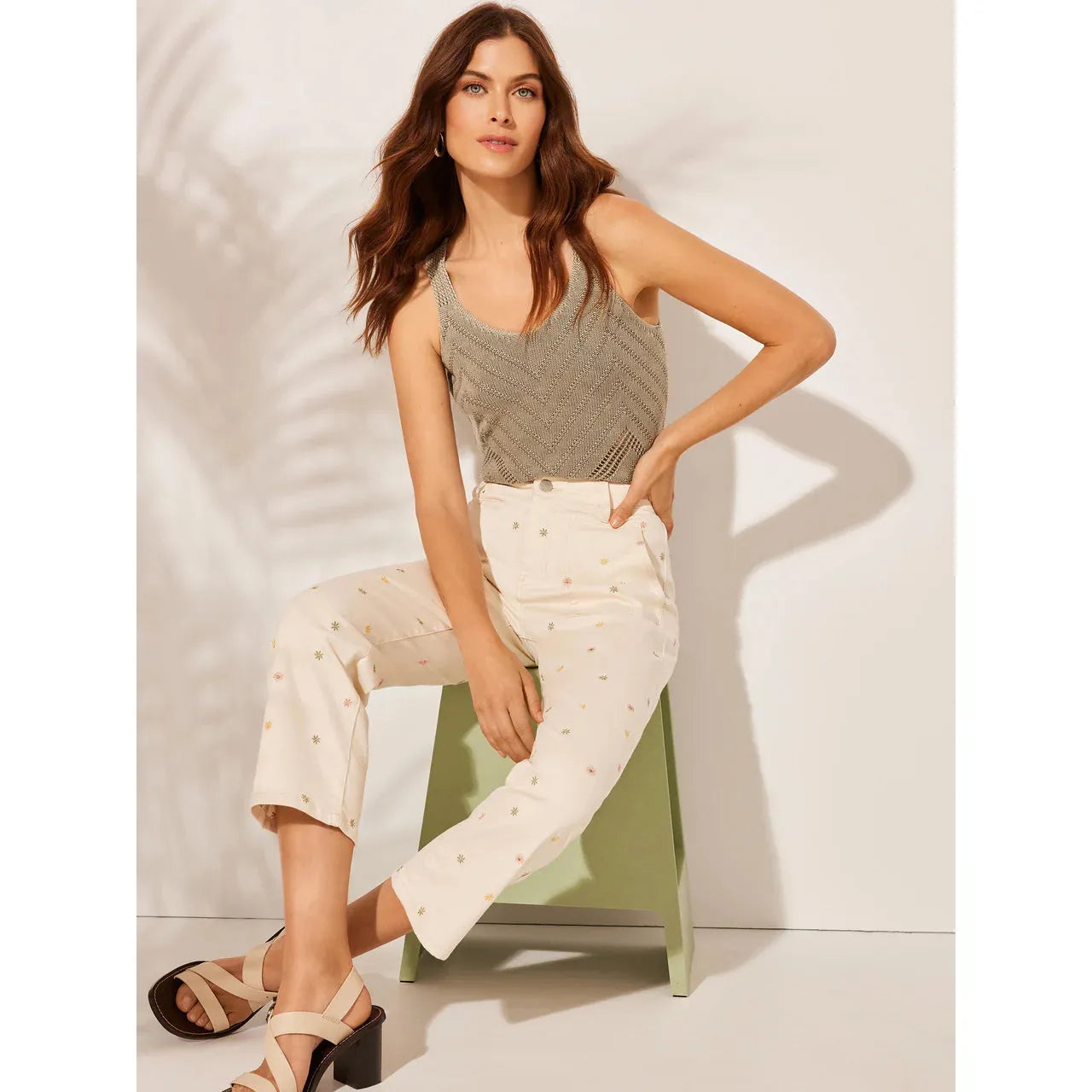 Chevron Pointelle Knit Camisole | Celadon