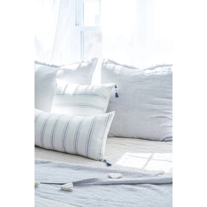 White w/Blue Stripes Linen Pillow