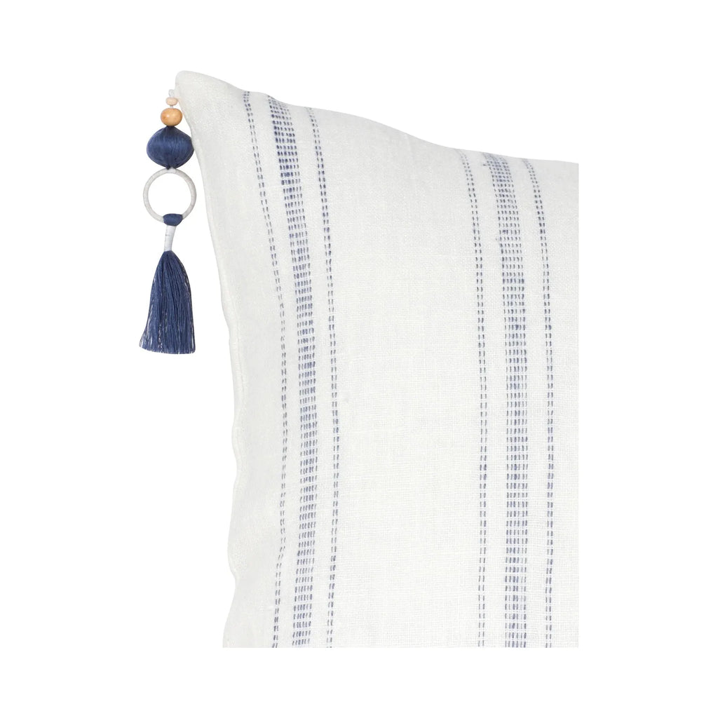 White w/Blue Stripes Linen Pillow