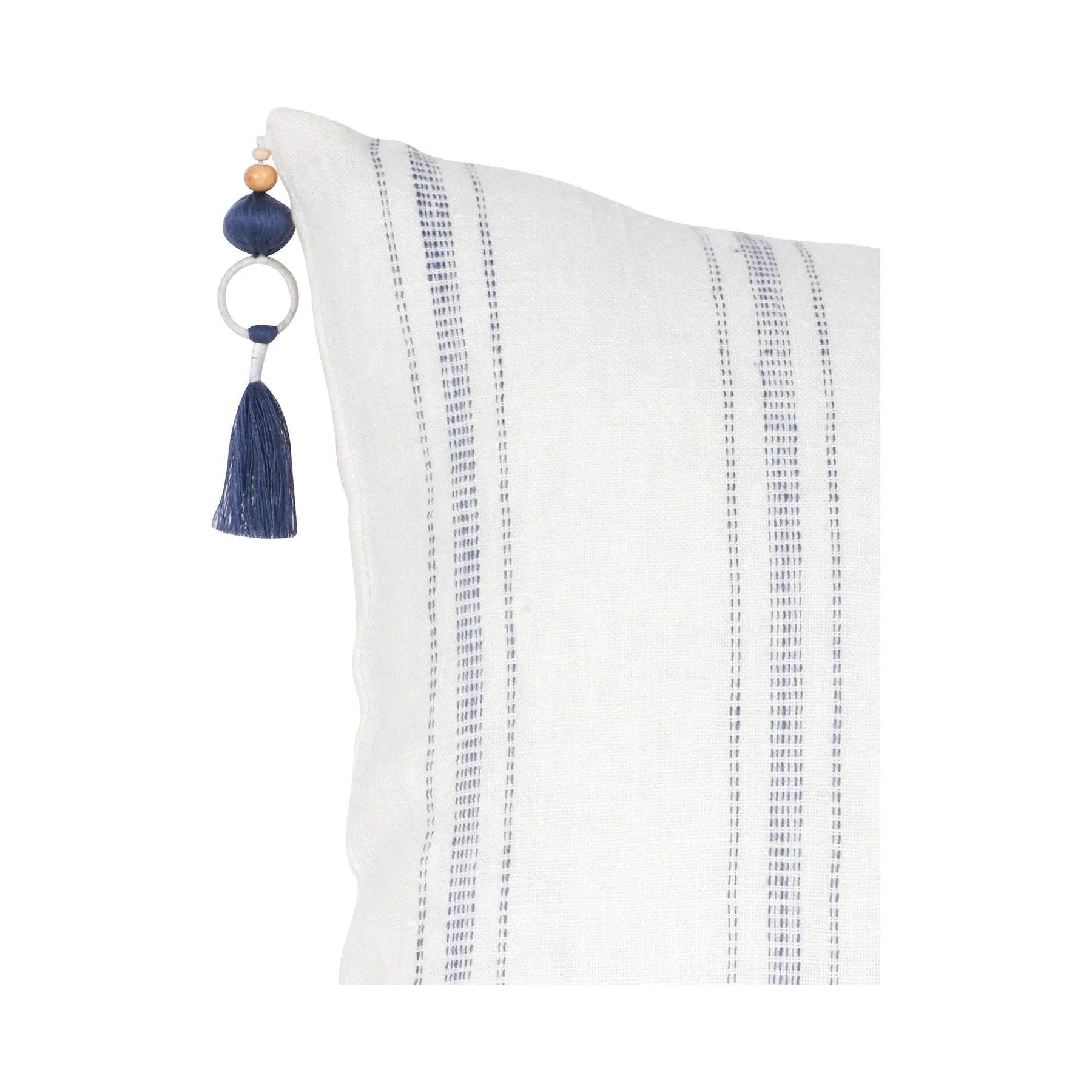 White w/Blue Stripes Linen Pillow