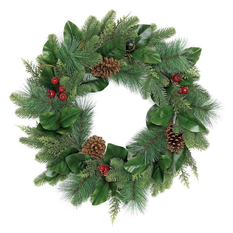 Pine Wreath w/Magnlia Leaf, Berry & Cones