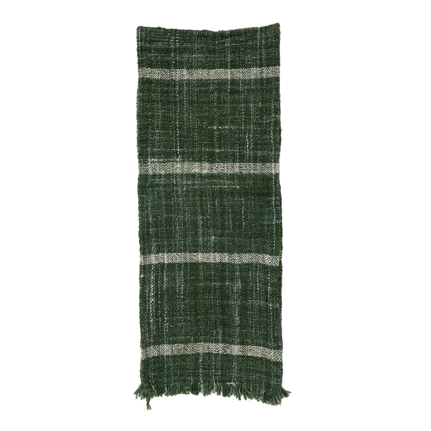 Green Table Runner w/Stripe/Fringe