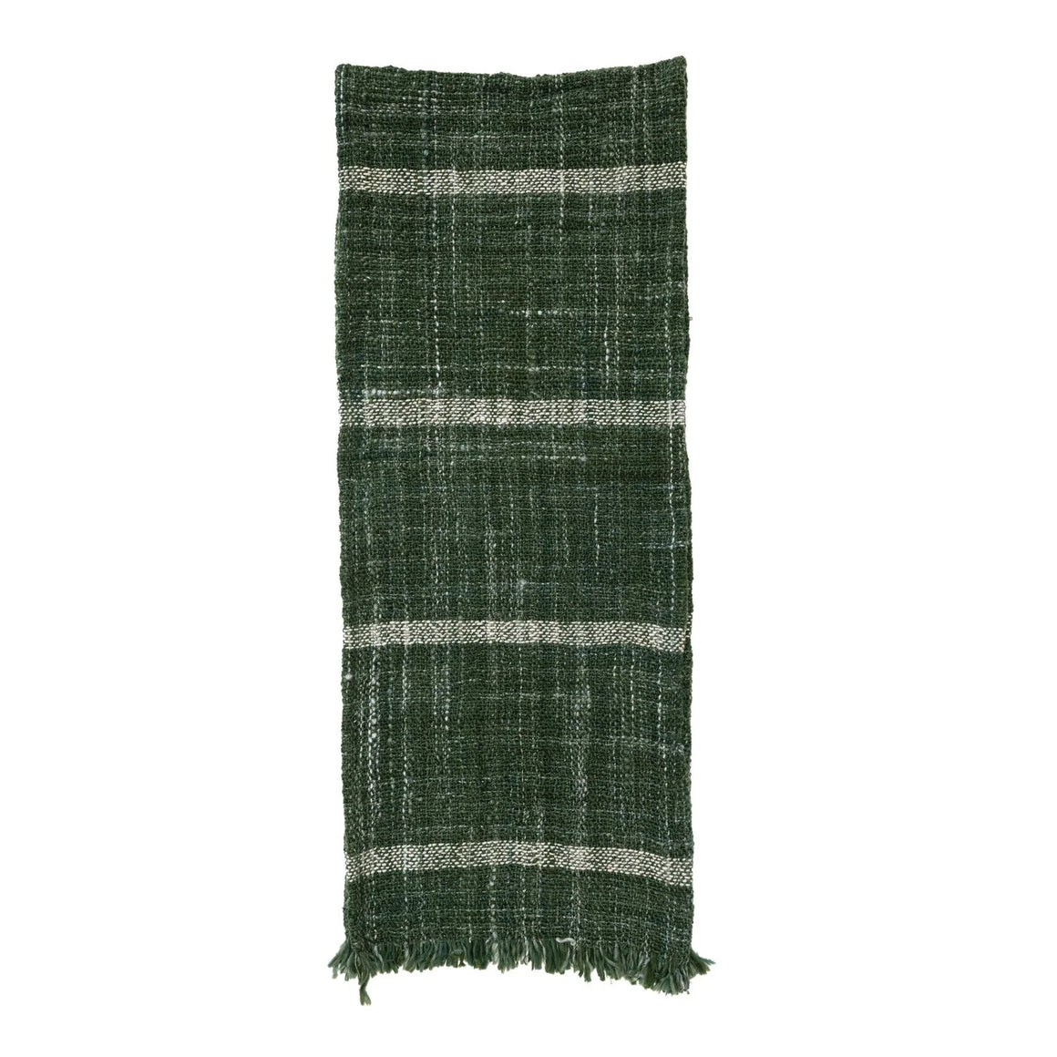 Green Table Runner w/Stripe/Fringe