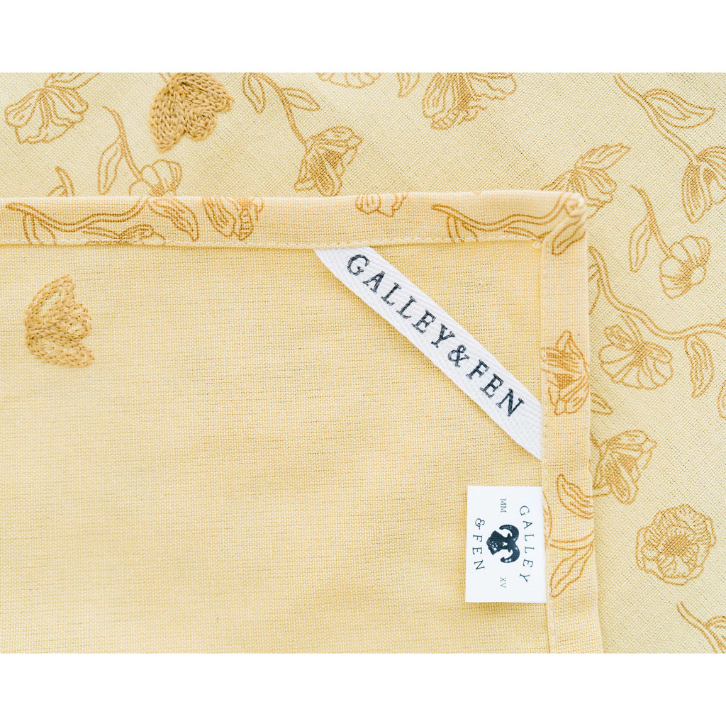 Yellow Poppy Embroidered Tea Towel