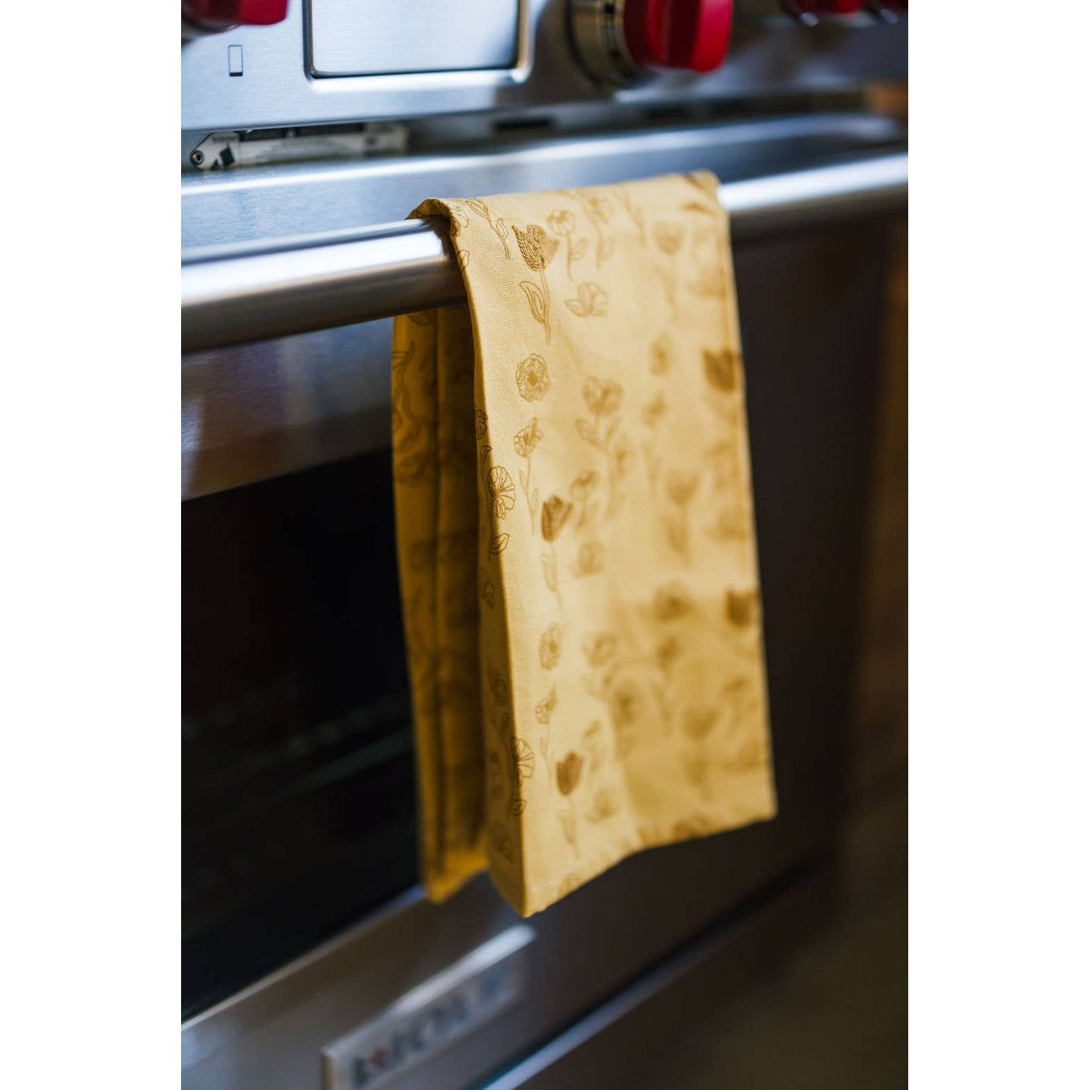 Yellow Poppy Embroidered Tea Towel