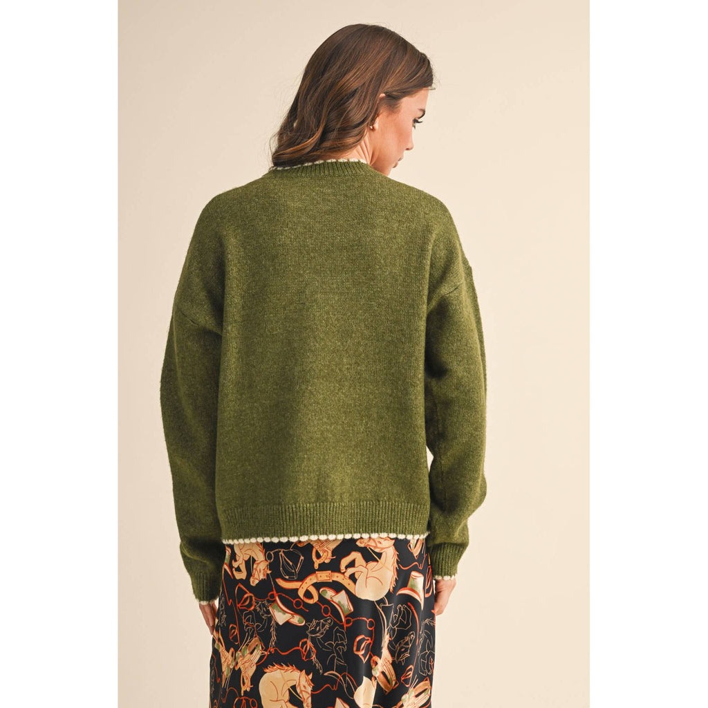 &MERCI - CONTRAST KNIT SCALLOPED EDGE SWEATER MSW11114: CHARCOAL PINK / L
