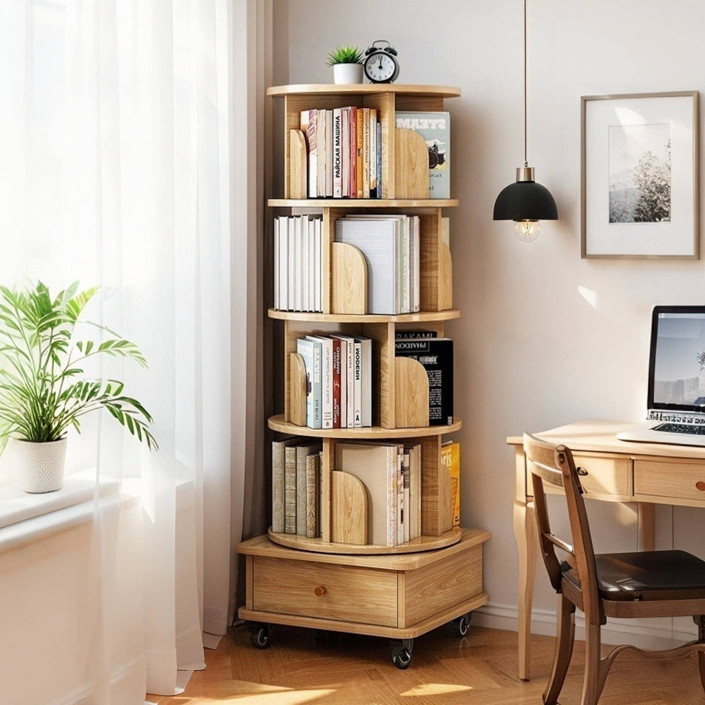 Rotating Bookshelf w/Drawer | 6 Tier