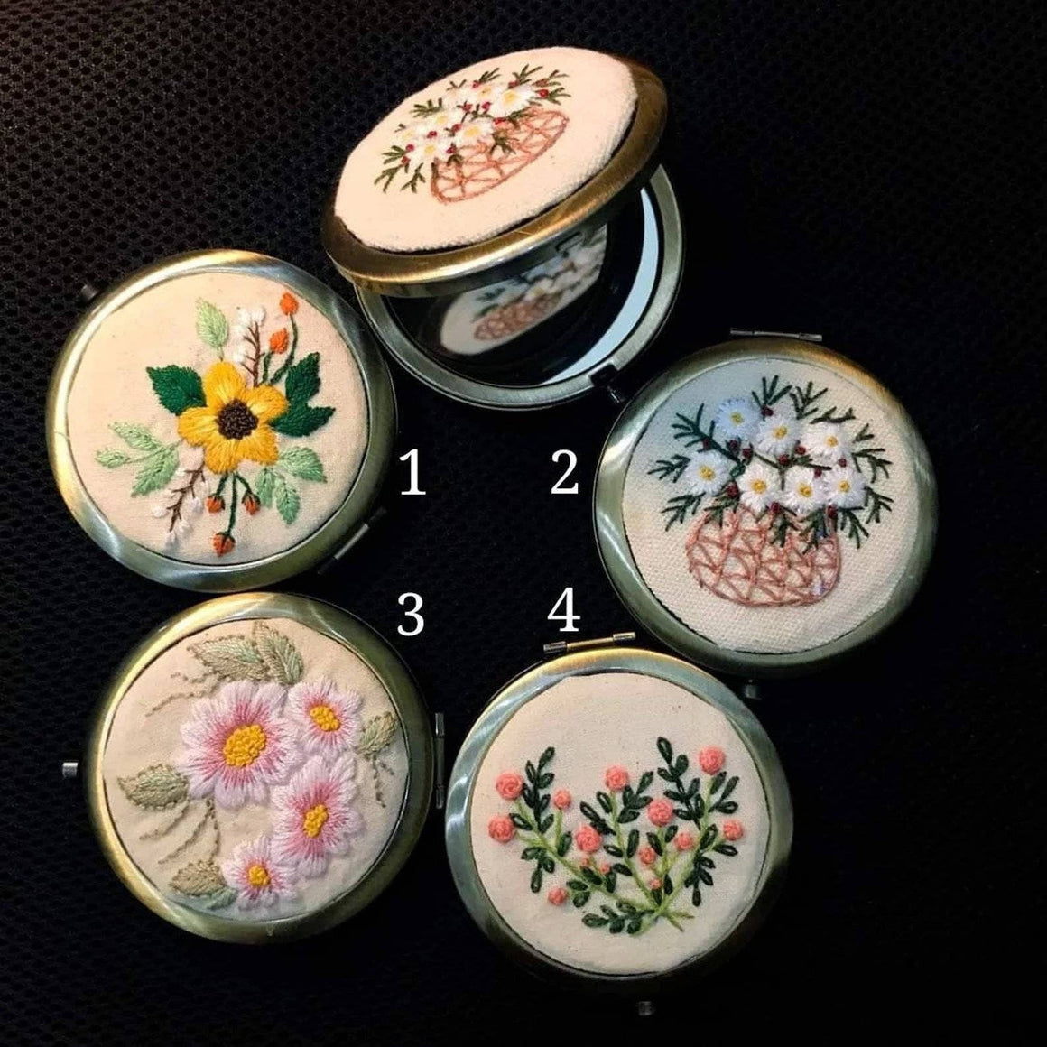 Embroidered Compact Mirror | Yellow Flower