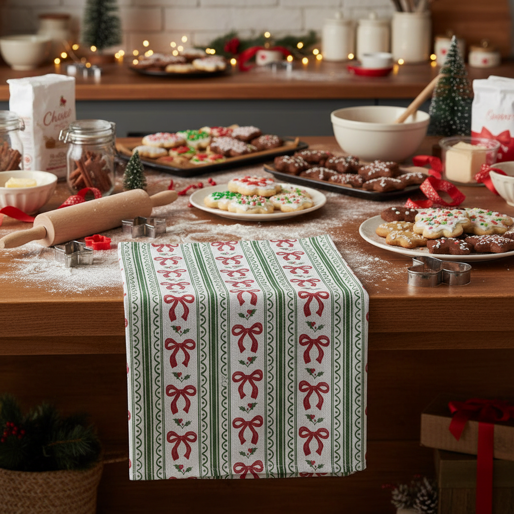 Geometry Tea Towel | Christmas Bow Stripe